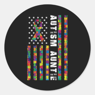 Autisme tante Amerikaanse vlag Autisme Awareness G Ronde Sticker