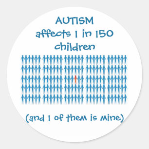 Autisme treft 1 op de 150 kinderen ronde sticker