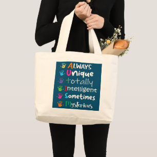 autisme - voorlichting autisme kinder mam grote tote bag