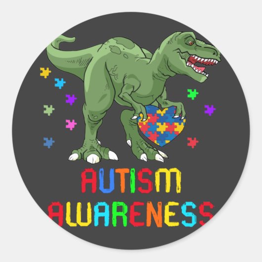 autisme voorlichting dinosaur ronde sticker (Voorkant)
