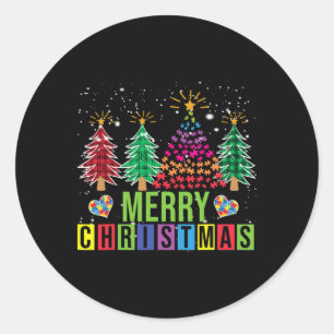 Autisme Vrolijk Kerstboom Buffalo Plakken Matching Ronde Sticker