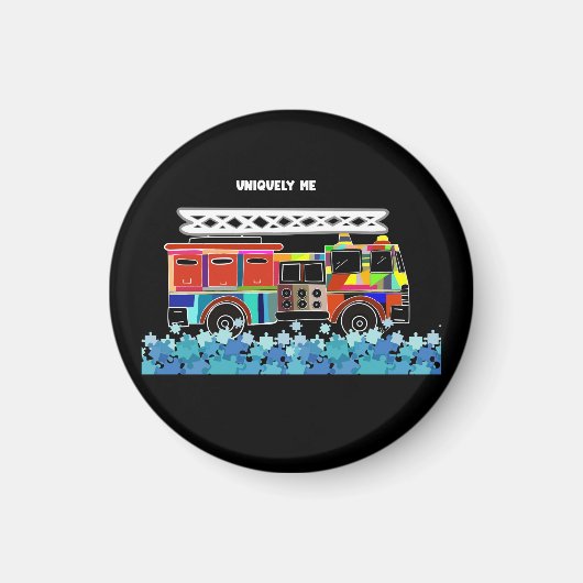 Autisme Vuurtruck puzzelstukjes Magneet (Voorkant)
