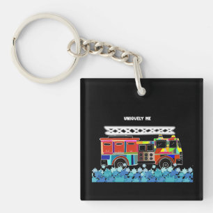 Autisme Vuurtruck puzzelstukjes Sleutelhanger