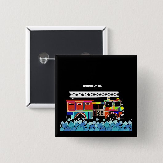 Autisme Vuurtruck puzzelstukjes Vierkante Button 5,1 Cm (Voorkant /achterkant)