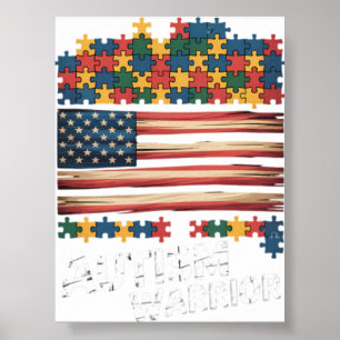 Autisme Warrior Bewustzijn Steun USA Vlag Neurodiv Poster