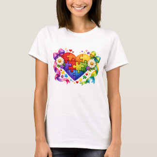 Autismebewustzijn Hart Puzzel Coquette Lint T-shirt