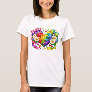 Autismebewustzijn Hart Puzzel Coquette Lint T-shirt