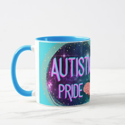 Autistic Pride Blauwgroen Brain Coffee Mok (Links)