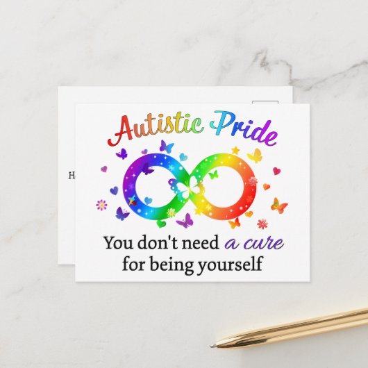 Autistic Pride Briefkaart (Voorkant / Achterkant in situ)