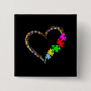 Autistisch   Autisme bewustzijn hart puzzelstuk Vierkante Button 5,1 Cm