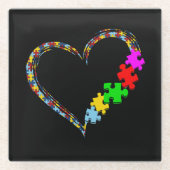 Autistisch | Autisme — Heart Puzzle Piece Glazen Onderzetter (Voorkant)