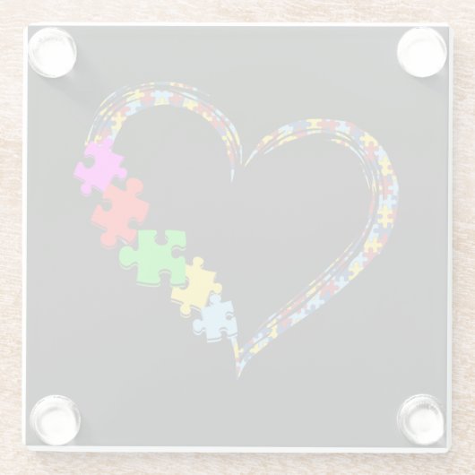 Autistisch | Autisme — Heart Puzzle Piece Glazen Onderzetter (Achterkant)