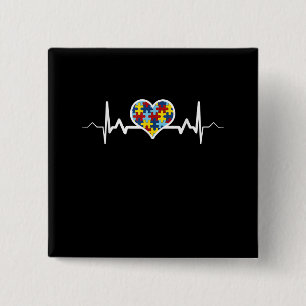 Autistisch   Autisme Heartbeat Puzzle Pride Vierkante Button 5,1 Cm