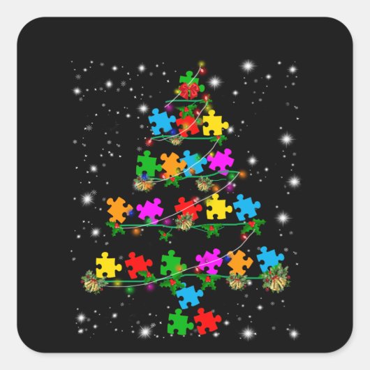 Autistisch | Autisme Puzzle Piece-kerstboom Vierkante Sticker (Voorkant)