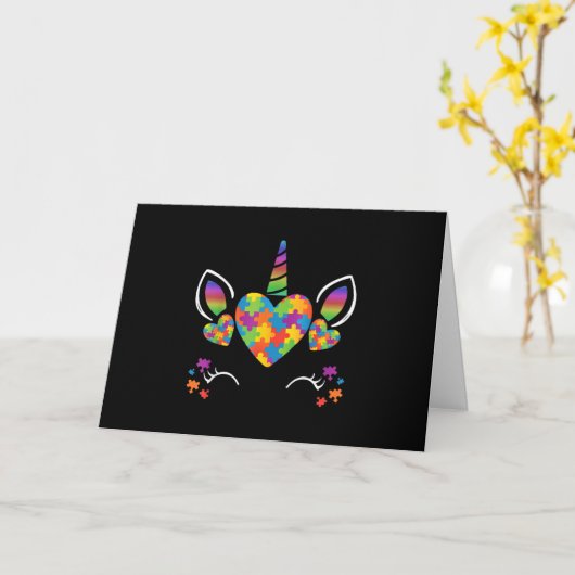 Autistisch | Cute Unicorn Autisme Bewustzijnspuzze Kaart (Gele Bloem)