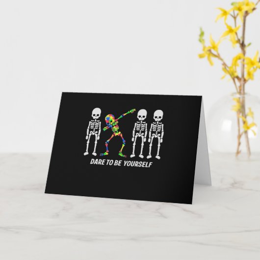 autistisch | Dare to be Different Dabbing Skelet Kaart (Gele Bloem)