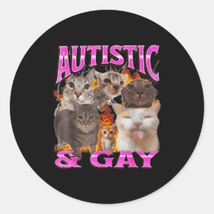 Autistisch En Homo Grappige Kat Meme Bootleg Grafi Ronde Sticker