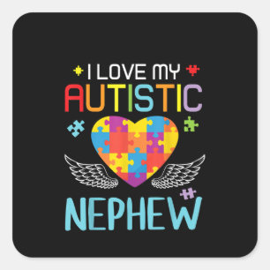 Autistisch   Ik hou van mijn autistisch Nephew Hea Vierkante Sticker