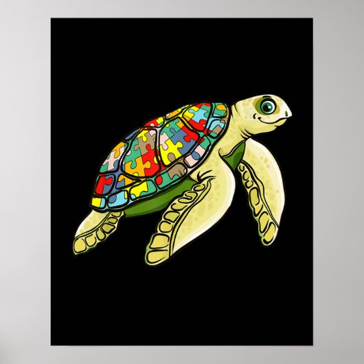 Autistisch |Zee Turtle Puzzle Piece Autisme Awaren Poster (Voorkant)