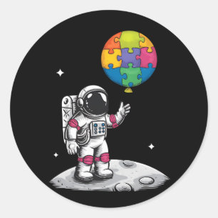 Autistische astronaut ballon ruimte Autisme Bewust Ronde Sticker