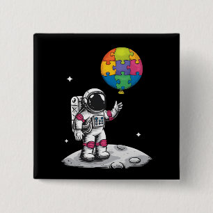 Autistische Astronaut Ballon Ruimte Autisme Bewust Vierkante Button 5,1 Cm