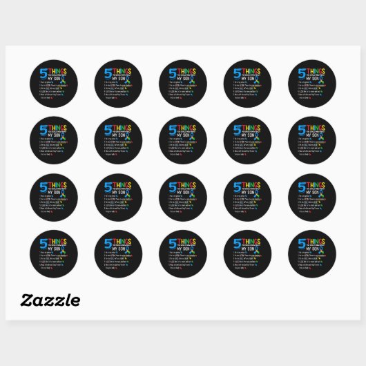 Autistische Zoon Autisme Awareness Ondersteuning V Ronde Sticker (Vel)
