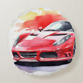 Auto aquarel rond kussen (Achterkant)