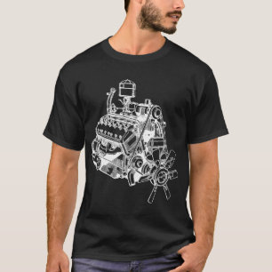 Auto Auto V 12 Motor Illustratie Kunst T-shirt