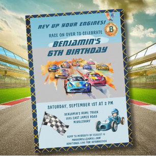 *Auto-autorace-thema 6e verjaardagsfeestje Kaart