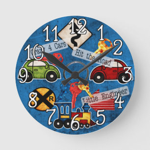 Auto, auto's, treinen ontwerp wandklok ronde klok