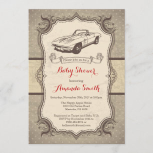Auto Baby shower Uitnodiging Retro