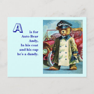 Auto Beer Andy - Letter A - Teddy Bear Briefkaart