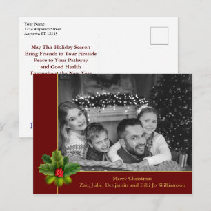 Auto Black and White Photo Holly Red Kerstmis Briefkaart