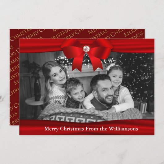 Auto Black en White Photo Red Ribbon Lijst Feestdagenkaart (Voorkant / Achterkant)