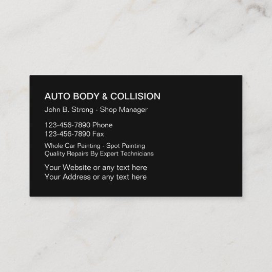 Auto Body Collision Shop Cartes de visite (Dos)