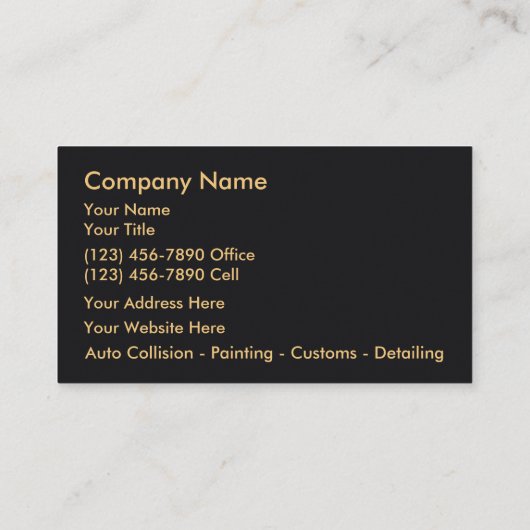 Auto Body Shop Cartes de visite noir et or (Dos)