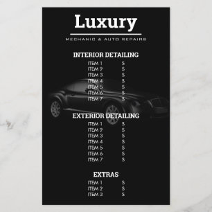 Auto Detailing Auto Reinigen Reparatie Waslijst Flyer