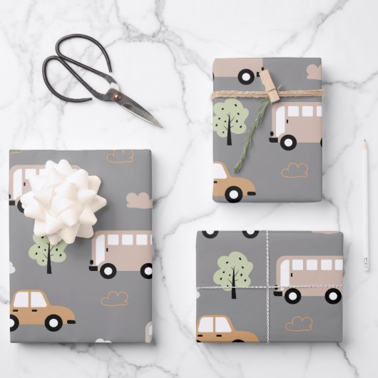 Auto en Bus Patroon Inpakpapier Vel (Voorkant)