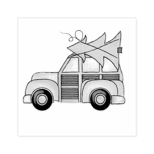 Auto en kerstboom rubberstempel (Afrduk)