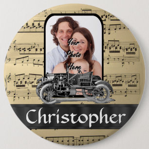 auto en muziekblad ronde button 6,0 cm