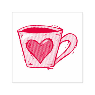 Auto-encreur Tasse à café avec tampon en forme de cœur