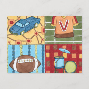 Auto, Jersey, Football en trommelkit Briefkaart