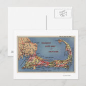 Auto-kaart van de toeristen met Cape Cod Briefkaart (Voorkant / Achterkant)