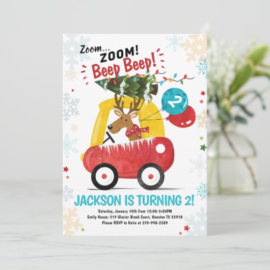 Auto Kerstmis Verjaardag Uitnodigen Jongens Auto U Kaart (Staand voorkant)