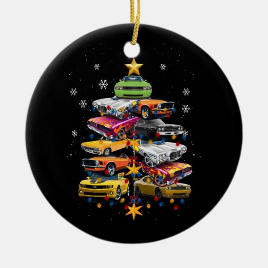 Auto Madness Kerstboom Klassieke Spier Auto's XMA Keramisch Ornament (Voorkant)