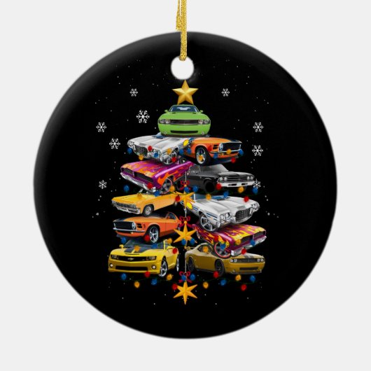 Auto Madness Kerstboom Klassieke Spier Auto's XMA Keramisch Ornament (Achterkant)