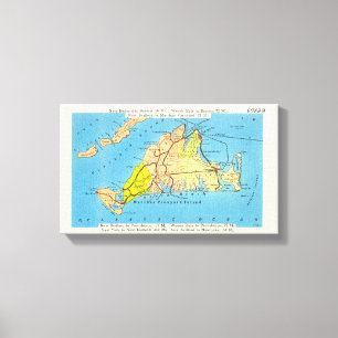Auto Map of Martha's Vineyard MA Canvas Afdruk