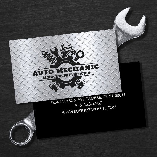 Auto Mechanic Automotive Reparatie Service Metaal Visitekaartje