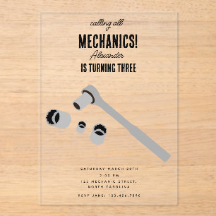 Auto Mechanic Automotive Tools Boy Verjaardagsfees Acryl Uitnodigingen