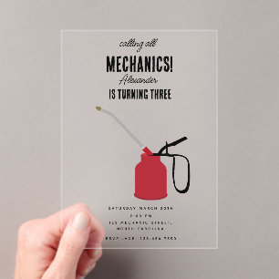 Auto Mechanic Automotive Tools Boy Verjaardagsfees Acryl Uitnodigingen